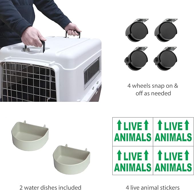 SportPet Designs Plastic Kennels Rolling Plastic Wire Door Travel Dog Crate, XXL