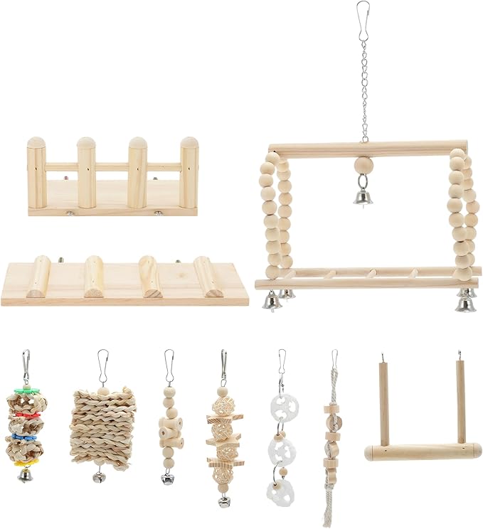 Cockatiel Toys, Bird Toys, Parrot Swing Toys with Climbing Ladder and Chewing Platform, Bird Cage Accessories for Budgerigar Conure Love Birds, 8 Pcs