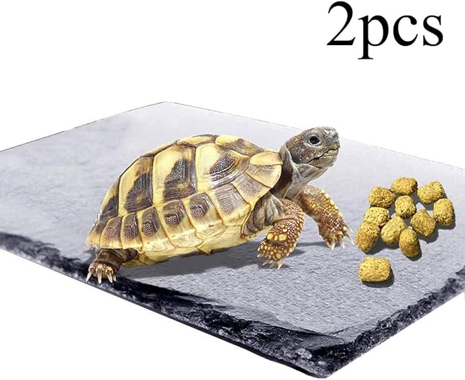 kathson 2 pcs Reptile Basking Platform Tortoise Rock Plate Turtle Bathing Area Feeding Food Dish Resting Terrace（7.9x11.8inch）