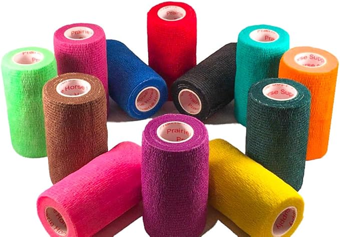 3 Inch Vet Wrap Tape Bulk (Assorted Colors) (Pack of 12) Self Adhesive Adherent Adhering Flex Bandage Grip Roll for Dog Cat Pet Horse