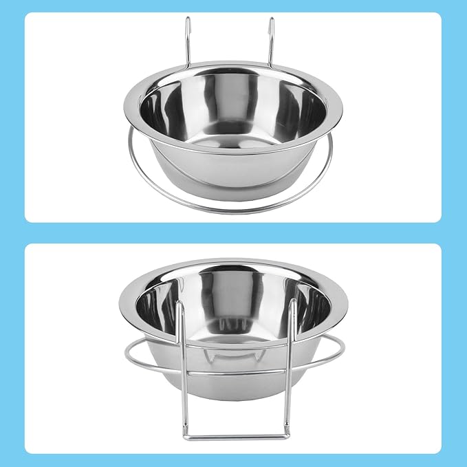 Hypeety Stainless Steel Food Water Cup with Bolt Hooks for Pet Bird Crates Cages Coop Dog Cat Parrot Bird Rabbit Pet (Large,16.5cm)