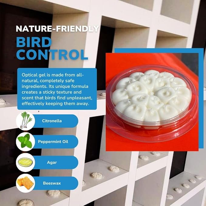 Bird Barrier Optical Gel Bird Deterrent – 200 Pack All-Natural Bird Gel – Deters Most Species Including Pigeons, Woodpeckers, Gulls, Crows, Starlings – Ideal for Ledges, Balconies, Signs, Equipment