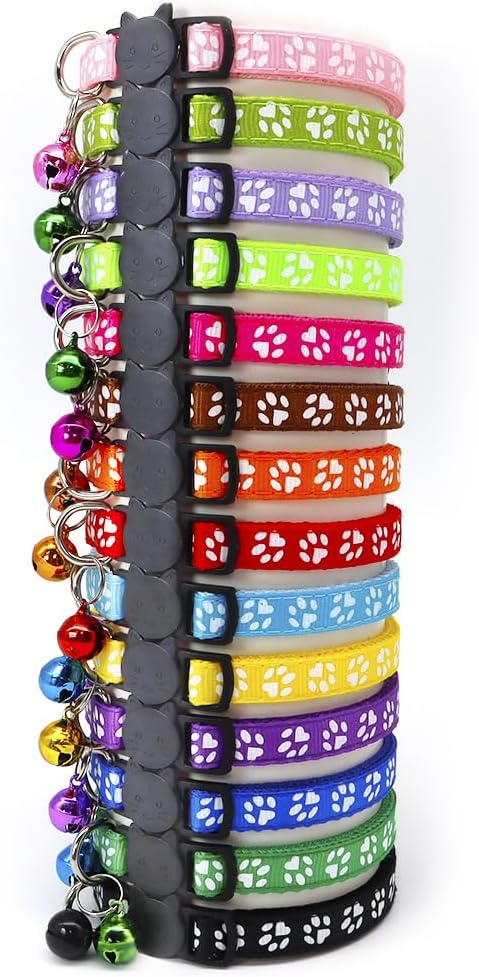 Reflective Cat Collars Breakaway with Bell 2-Pack Girl Boy Pet Kitten Collar with Star Moon Patetrn Adjustable 7.5-12.5 Inch (Orange)