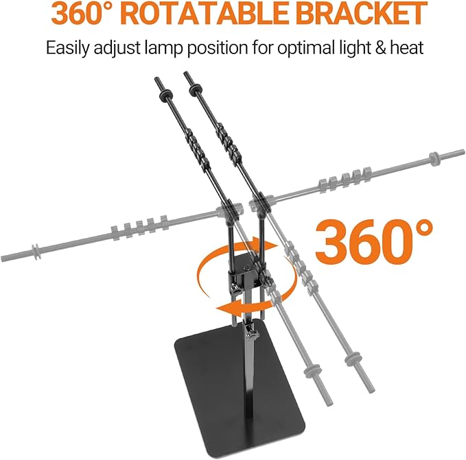 Oiibo Reptile Dual Lamp Stand, Floor Light Holder with Adjustable Heigh Bracket Metal Support for Reptile & Amphibian Terrarium Tank Vivarium Cage