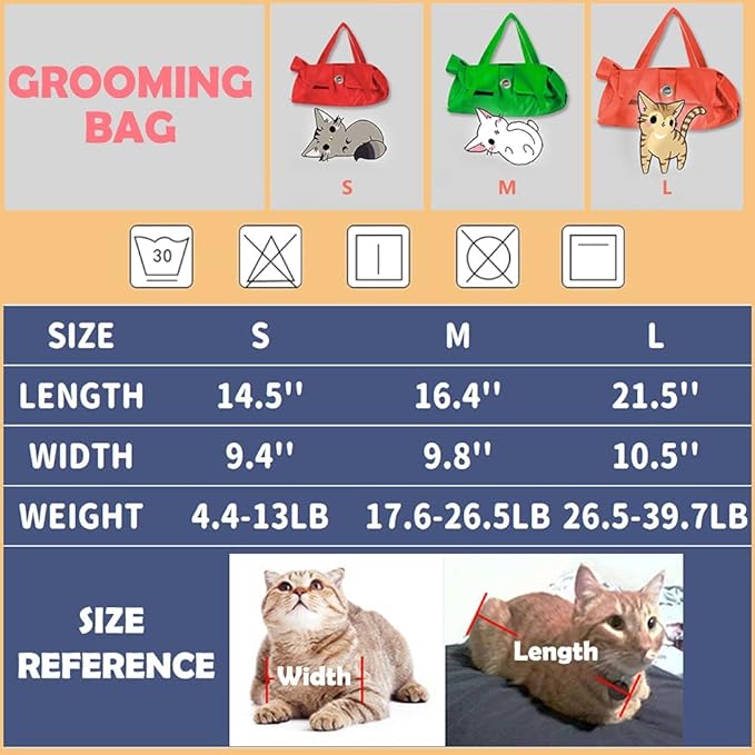 Kukaster Pet Cat’s Restraint Bag for Claw Care Nail Trimming Anti-Scratching Grooming Bag for Cats Medical Examination(Green-l)