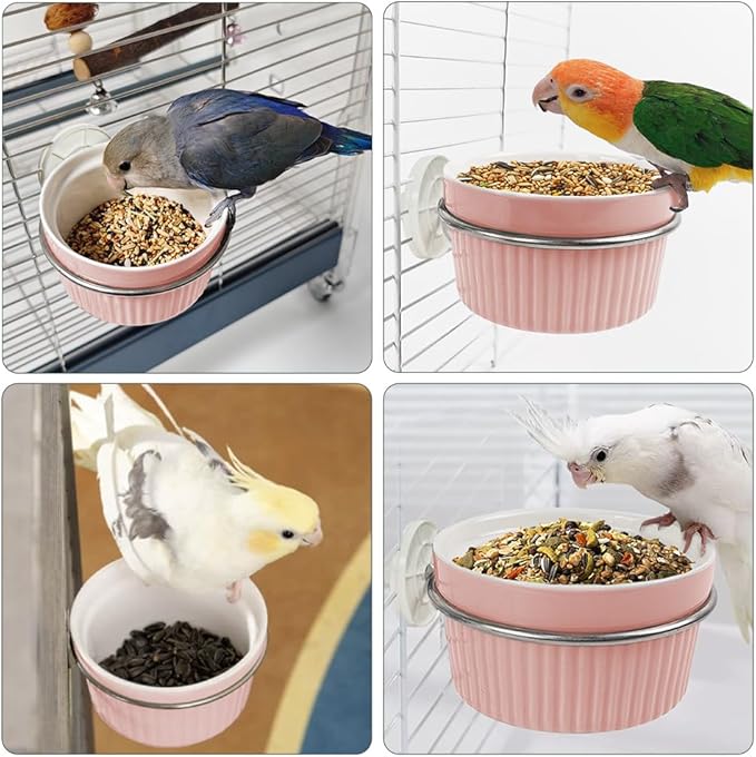 Ceramic Bird Feeder for Cage, Automatic Parrot Feeding Cups - Easy to Clean & Install, Dishwasher Safe Small Animal Food Water Dish for Parrots, Cockatiels, Canaries