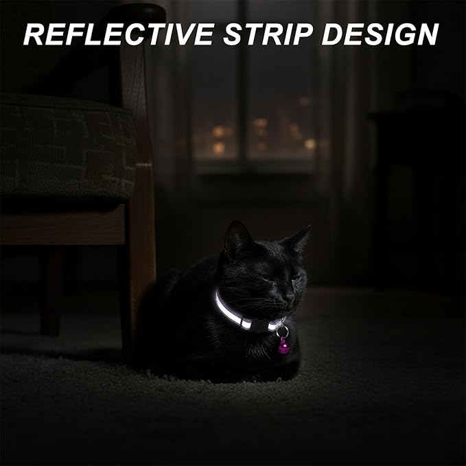 12 Pcs Reflective Breakaway Cat Collars with Bells Adjustable Buckle Kitten Collars Soft Nylon Identification Collares Gifts for Puppy Kittens Pet Supplies Accessories