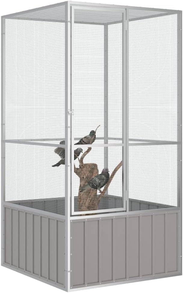 Tidyard Large Bird Cage, Galvanized Steel Outdoor Aviary with Secure Lock, 43.7 x 42.1 x 83.3 Inches Rectangular Metal Cage for Multiple Birds in Garden or Terrace