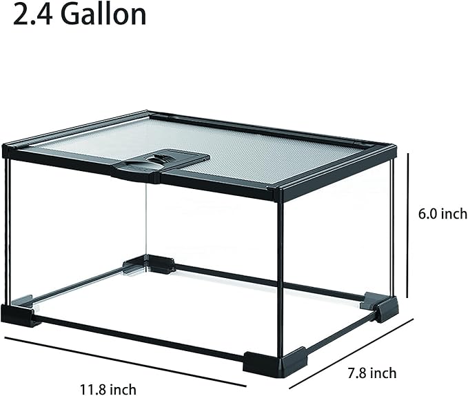 Reptile Terrarium Tank, Glass Reptile Vivarium, Sliding Mesh Cover, for Lizards, Horned Frogs, Snakes, Spiders, Turtle(S, 2.4Gal (12"x7.8"x6"))