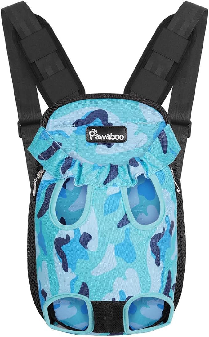 Pawaboo Pet Carrier Backpack, Adjustable Pet Front Cat Dog Carrier Backpack Travel Bag, Legs Out, Easy-Fit for Traveling Hiking Camping for Small Medium Dogs Cats Puppies, Extra Large, Blue Camouflage