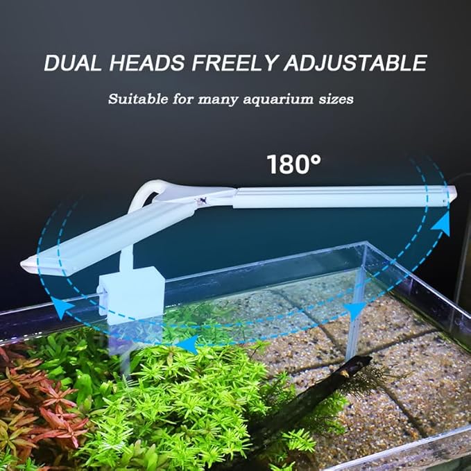 LED Aquarium Light Full Spectrum Clip Fish Tank Light Plants Light 360° Adjustable 2 Light Bar Super-Bright 13.2W Suitable for 20-75 Gal Fish Tank