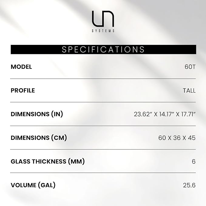 UNS Ultra Clear Rimless Tank - 25.6GAL | 97.2L - 23.62x14.17x17.71 | 60x36x45 CM, 6mm Glass Thickness, Leveling Mat Included - Low Iron, High Clarity Fish Tank w/ 45° Mitered Edge - [60T]