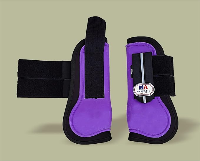 Majestic Ally Horse Leg Protection Fetlock and Tendon Boots Set, PU Shell, Neoprene Lining, Hook and Loop Closures, Multiple Colors and Sizes