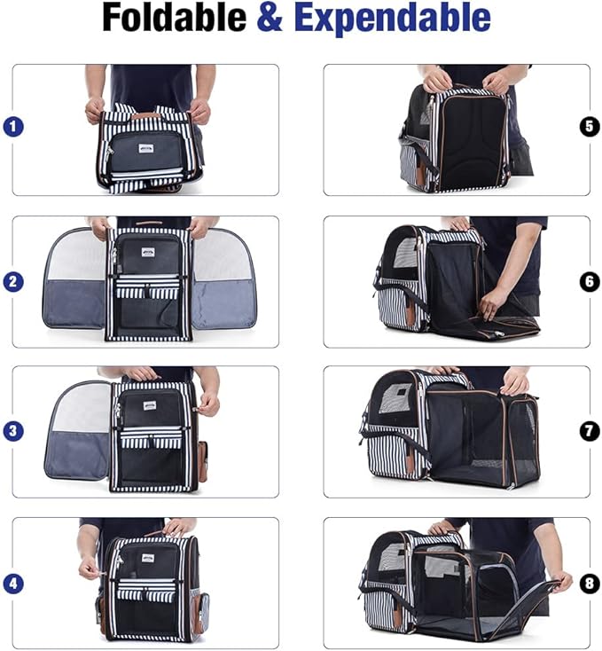 Lekebobor Large Cat Backpack Carrier Expandable Pet Carrier Backpack for Small Dogs Medium Cats Fit Up to 18 Lbs, Dog Carrier Backpack,Puppy Backpack Carrier, Striped