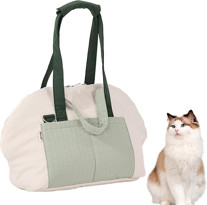 Small Dog Carrier Purse, Soft Fluffy Pet Carrier Tote Cat Carrier with Secure Harness Clip and Removable Pad, Woman Style Pet Travel Handbag（Green）