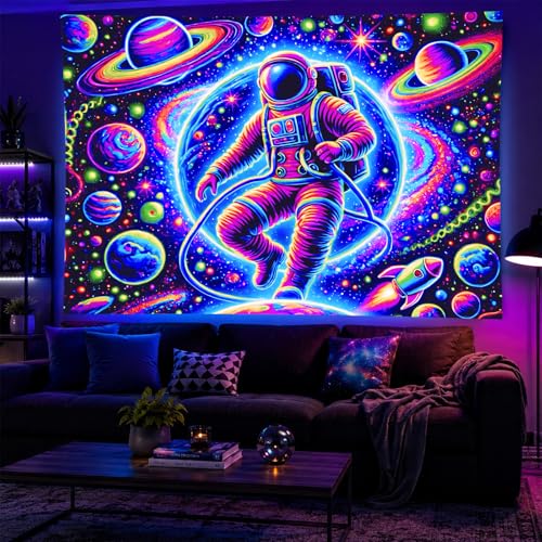 Blacklight Tapestry Astronaut Space Bedroom Decor 78 x 59 Inch