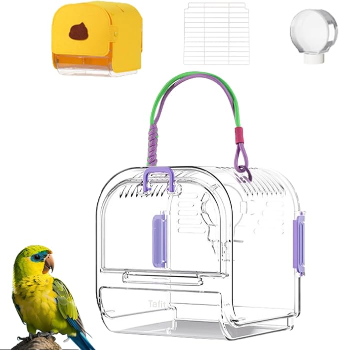 Portable Plastic Bird Cages，Travel Bird Cage,Lightweight Waterproof Ventilated Small Bird Cage,Outdoor Use Easy to Carry,for Small Birds, Budgies and Pet Birds (Purple, A)