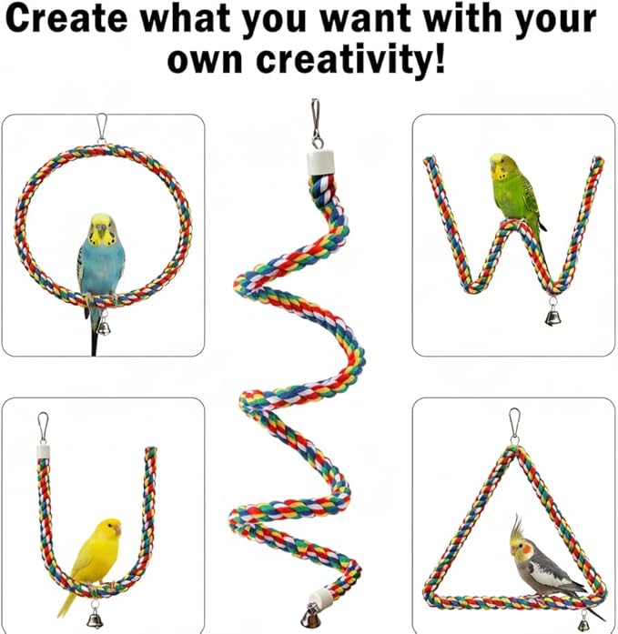 Bird Perch,Bird Rope Perch & Birds Swing Set,Bird perches for cage,Rope Perch for Conures,Parrots,Cockatiel,Lovebird,Budgerigar,Parakeet perches for cage