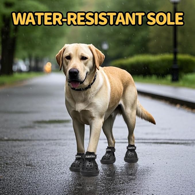 JZXOIVA Dog Shoes for Hot Pavement, Dog Booties for Large Dogs, Breathable Dog Boots & Paw Protectors, Adjustable Non-Slip Dog Rain Booties, Waterproof Pets Sandals for Beach Black Size 8