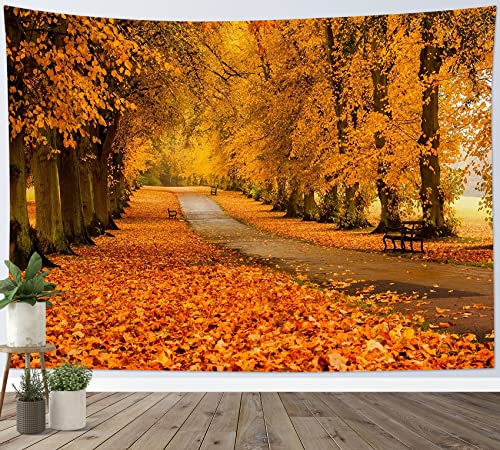 Fall Forest Tapestry Wall Hanging Autumn Natural Landscape Maple Tree with Vintage Road Fall Wall Hanging for Bedroom Living Room Dorm Home Party Holiday Decor 60x40 Inch