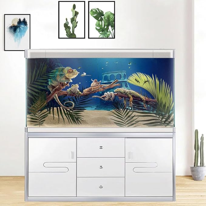 72X16IN Natural Underwater Aquarium Background, Pictures 3D Fish Reef Fish Tank Decoration Background, with 8 EVA Double-Sided Tape