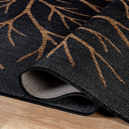 Washable Indoor Outdoor Rug 9x12 Modern Area Rugs Branch Pattern Non Shedding Waterproof Easy Clean Patio Deck Porch Living Room Bedroom Garden RV (108 Sq Ft)