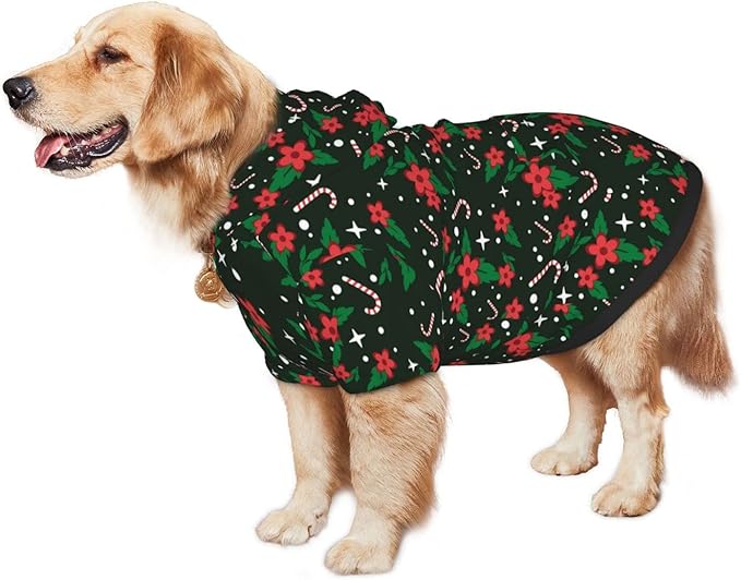 Black Candy Cane Hoodie,Christmas Cosplay Dog Clothes with Pocket and Hat Winter Clothes Sweaters Medium