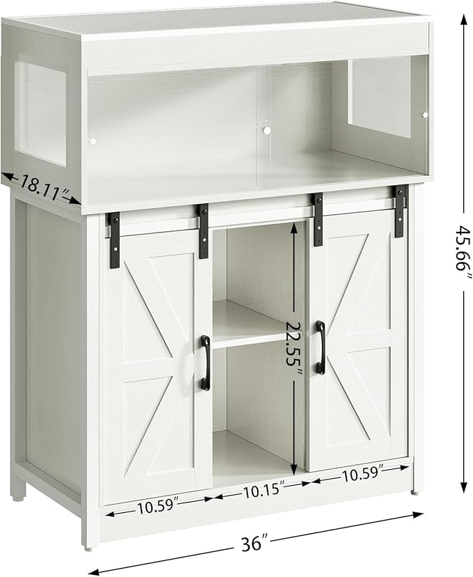 40 Gallon Reptile Terrarium with Stand, Reptile Tank with Barn Door and Storage, Vivarium with Acrylic Doors, Ventilated Mesh Top & Power Outlet, for Geckos, Lizards, Snakes White PX06RTW