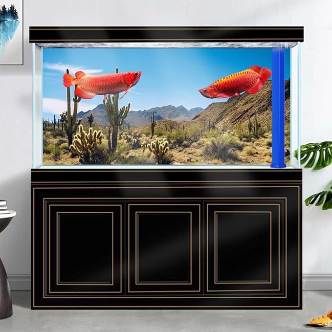 Reptile Habitat Background, Retro Desert Oasis Cactus Terrarium Background 72X16 in Background with 8 EVA Double-Sided Tape