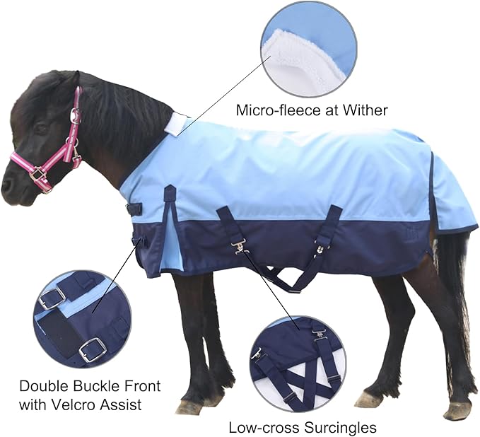 Mini Horse/Pony/Foal/Miniature Size 36"-51" Lightweight Waterproof & Breathable 1200 Denier Turnout Blanket with No Filling Lightblue 42"