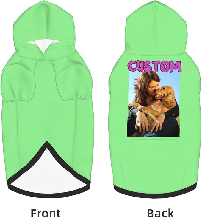 Custom Dog Hoodie Add Your Design Soft & Warm Personalized Photo Text Logo Name Dog Clothes for Puppy Sweatshirt Hooded for Small Medium Large Dogs Girl/Boy Cats LightGreen