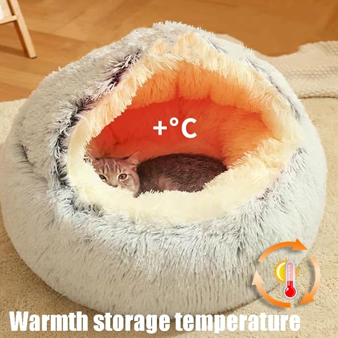 Plush Fluffy Dog and Cats Round Bed, Ultra-Soft Plush with Raised Rim, Non-Slip Bottom, Plush Cat Bed with A Cover, for Small Dogs and Cats (Pink, Medium)