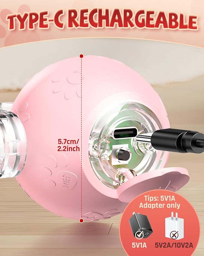 Interactive Cat Toys for Indoor Cats, 2025 Upgraded 360° Anti-chew Safe Material Moving Cat Ball with Tail, Interactive Cat Toys for Bored Indoor Adult Cats to Keep Them Busy (Pink, 2.2in)