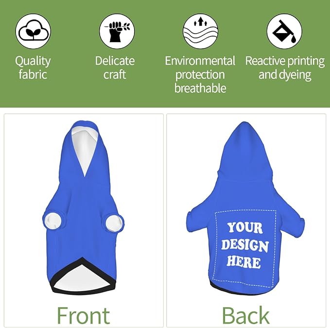 Dog Clothes, Custom Dog Hooded Sweatshirt, Personalized Pet Costume Robe Shirt with Text/Image/Club Name/Pet Shop Logo for Small Medium Large Dogs and Cats, RoyalBlue, XL