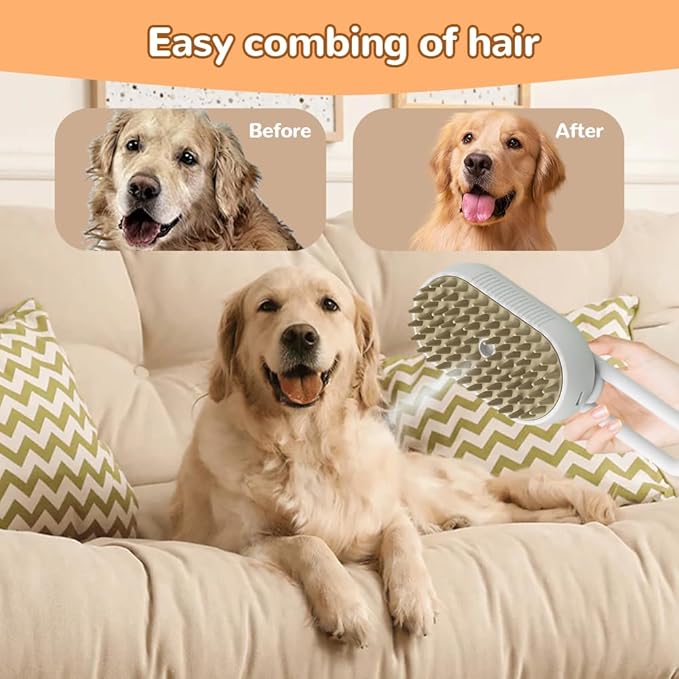 Pet Steam Groomer Brush Electric,2025 Electric Cat Grooming Brush for Massaging and Cleaning Shedding Pets Hair,3 in 1 Pets Steam Brushes Hair Removal Comb for Cats Dogs (Khaki)