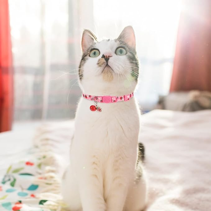 Breakaway Cat Collars with Bell & Cute Pendants, 3 Pack Safety Buckle Kitten Collars, Adjustable Pet Collar Ideal for Girl Boy Cats Puppy (Fruit Pattern)