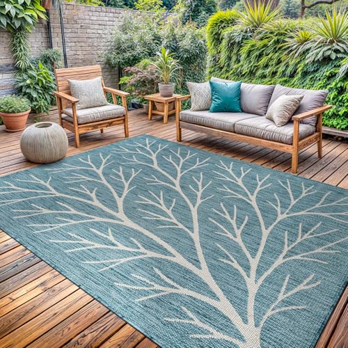 Washable Indoor Outdoor Rug 6x9 Modern Area Rugs Branch Pattern Non Shedding Waterproof Easy Clean Patio Deck Porch Living Room Bedroom Garden RV (54 Sq Ft)