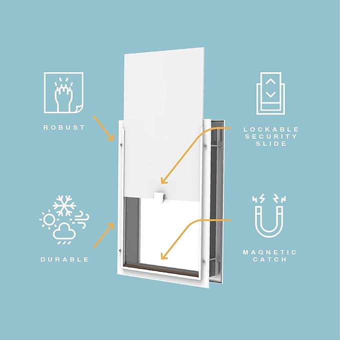 Hakuna Pets Deluxe Aluminum Pet, Cat and Dog Door with 2-Way Locking Panel for Screens, Doors and Walls up to 2.8" Thick, X-Large, Silver