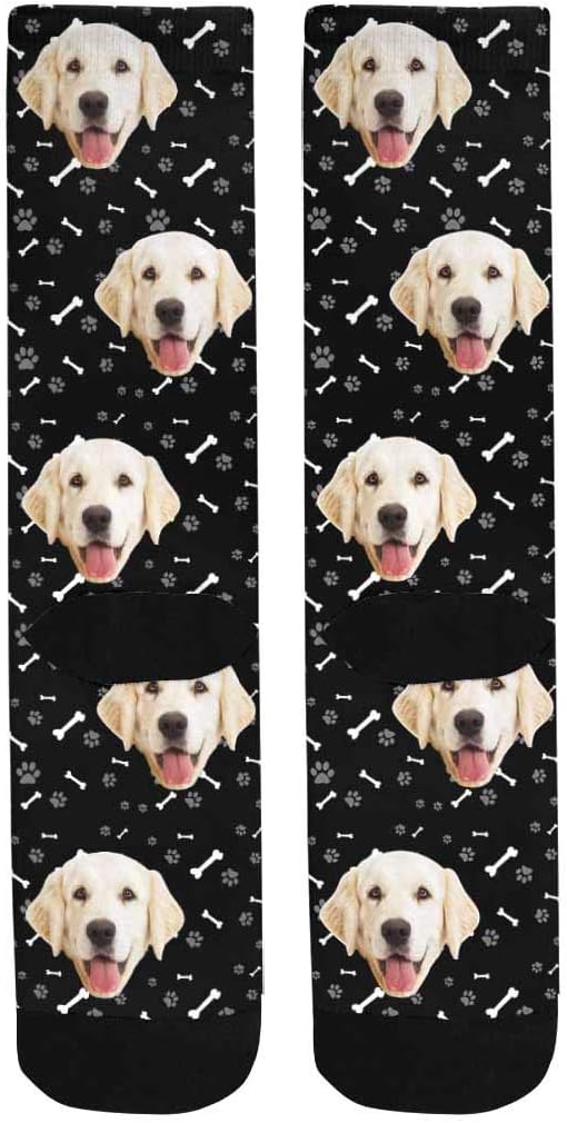 MyPupSocks Custom Personalized Photo Pet Face Socks, Cat and Dog Tracks Paws Bones Crew Socks with Picture for Men Women