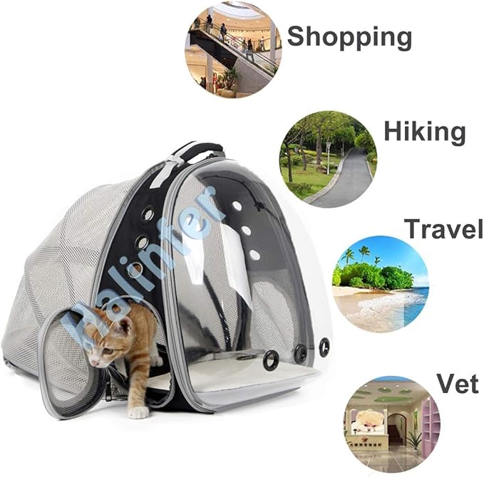 halinfer Back Expandable Cat Backpack Carrier, Fit up to 12 lbs, Space Capsule Bubble Window Pet Carrier Backpack to Carry and Transport Cat Bunny Small Puppy