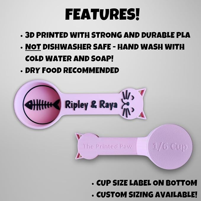 Personalized Cat Food Scoop, Cat Food Measuring Cup with Name, Kibble Scoop (13.33 oz - 1 2/3 cups)