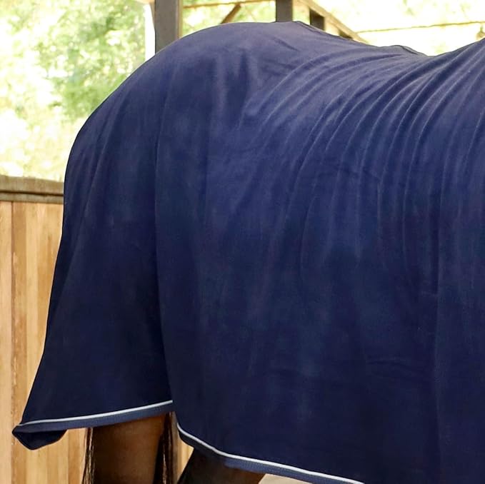 Jeffers Equine Elite Fleece Horse Cooler Blanket, 66 Inch – Soft, Adjustable Fit, Lightweight, Easy Care, Moisture Wicking Cooling Sheet with Surcingle for Post Exercise, Travel for Horses – Navy
