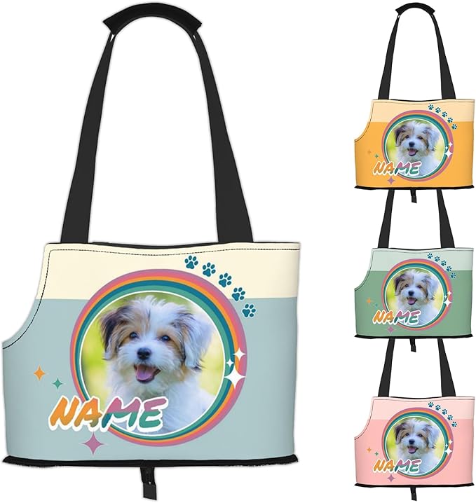Custom Dog Carrier Purses Personalized Crossbody Puppy Carrying Bag Add Your Pet Photo Name Text Soft-Sided Sling Cat Pouch for Outdoor Hiking Traveling Subway Shopping (Style2)