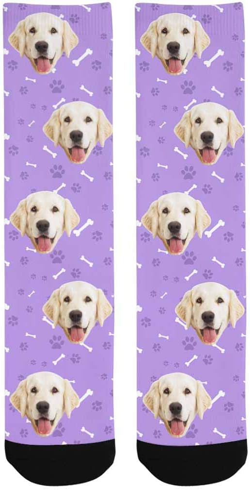 MyPupSocks Custom Personalized Photo Pet Face Socks, Cat and Dog Tracks Paws Bones Crew Socks with Picture for Men Women