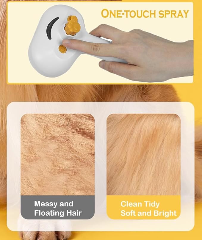 3-1 Cat Steam Brush for Shedding, Steamy Grooming Brush for Long & Short Hair Cats & Dogs, Self-Cleaning Pet Hair Removal Comb with Water Tank Dog