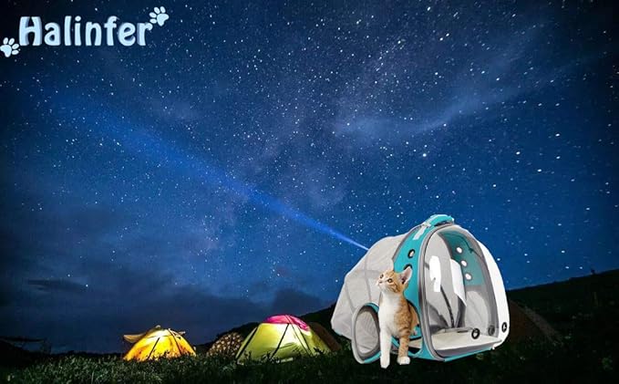 halinfer Cat Travel Backpack with Fan, Fit up to 12 lbs, Space Capsule Astronaut Clear Bubble Window Pet Backpack for Kitten and Small Puppy Green