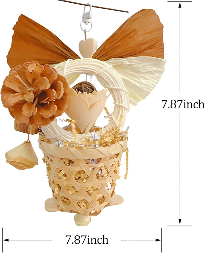 Bird Toys Foraging Shredder Hanging Toys Rope Perch with Bell Parakeet Toy Parrot Swing Climbing Standing Toys Bird Cage Accessories for Conure Cockatiel Budgies Lovebird, Brown