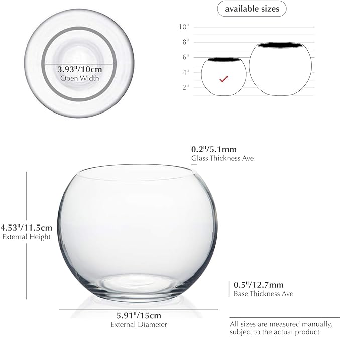 WGV Bowl Glass Vase Bulk, Diameter 6", Height 4.5", Open Width 4", 48 oz., (Multiple Sizes Choices) Clear Bubble Planter Terrarium Fish Bowl for Wedding Event Home Decor, 12 Pieces (VBW0006A)