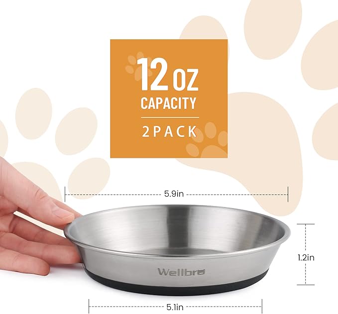 Cat Bowls, 4 Pcs Stainless Steel Pets Bowls for Food and Water, Whisker Fatigue Shallow Non-Slip Cat Dishes Plates for Small Dog Puppies Cats