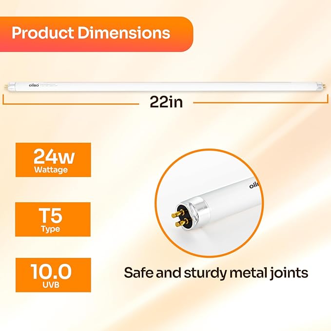 Oiibo T5 HO 10.0 UVB Lamp Bulb 22" L 24 Watts, Reptile UVB Lamp Tube for Bearded Dragon
